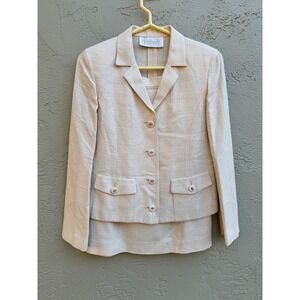 Vintage Harrods London 2-Piece Cream Blazer Skirt Suit Set Business Career